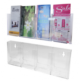Tri-Fold 4 Bay Acrylic Brochure Holder Horizontal 4 x bays 4" wide x 8 1/2" high