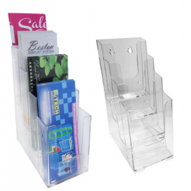 Tri-Fold 4 Bay Acrylic Brochure Holder Verticle 4 tier 4" wide x 8 1/2" high