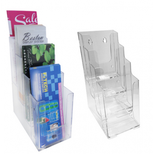 Tri-Fold 4 Bay Acrylic Brochure Holder Verticle 4 tier 4" wide x 8 1/2" high