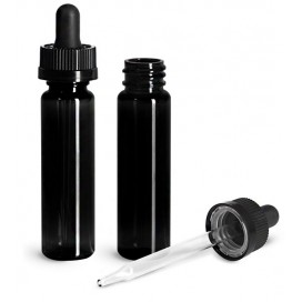 1oz Black PET Cylinders w/ Child Resistant Glass Droppers