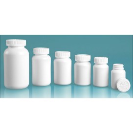 250cc White HDPE Wide Mouth Pharmaceutical Bottles w/ White Child Resistant Caps