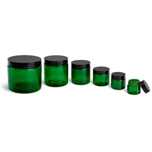 4oz Green PET Straight Sided Jars w/ Caps