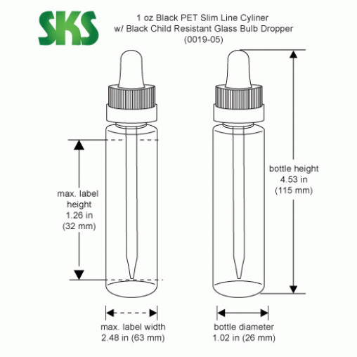 1oz Black PET Cylinders w/ Child Resistant Glass Droppers 1oz Black PET Cylinders w/ Child Resistant Glass Droppers