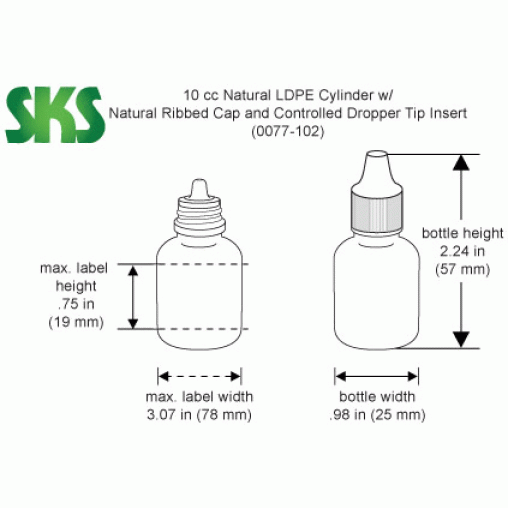 10cc Natural LDPE Bottles w/ Dropper Tip Inserts and Ribbed Caps