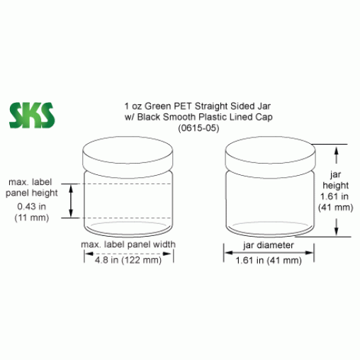 1oz Green PET Straight Sided Jars w/ Caps 1oz Green PET Straight Sided Jars w/ Caps