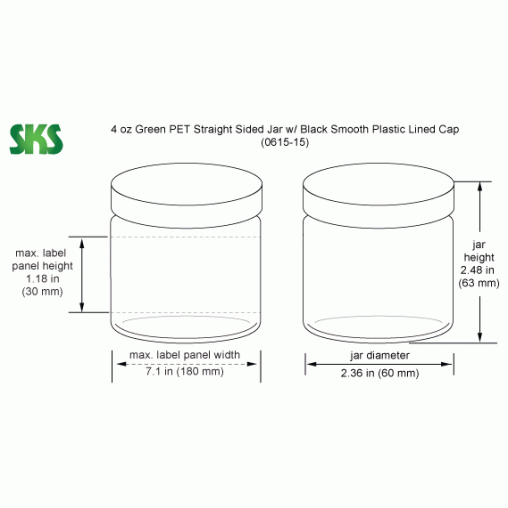 4oz Green PET Straight Sided Jars w/ Caps