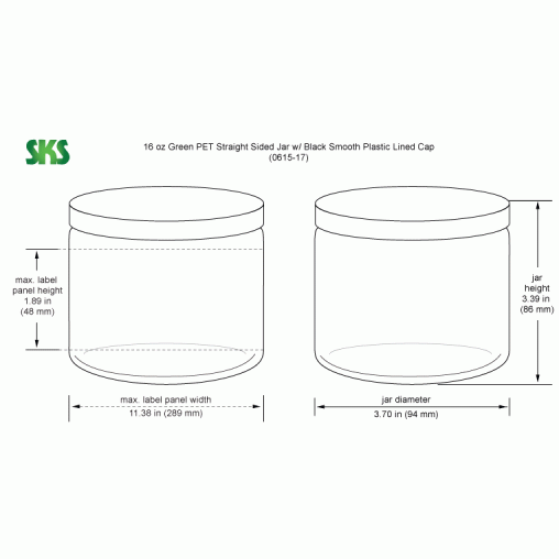 16oz Green PET Straight Sided Jars w/ Caps 16oz Green PET Straight Sided Jars w/ Caps