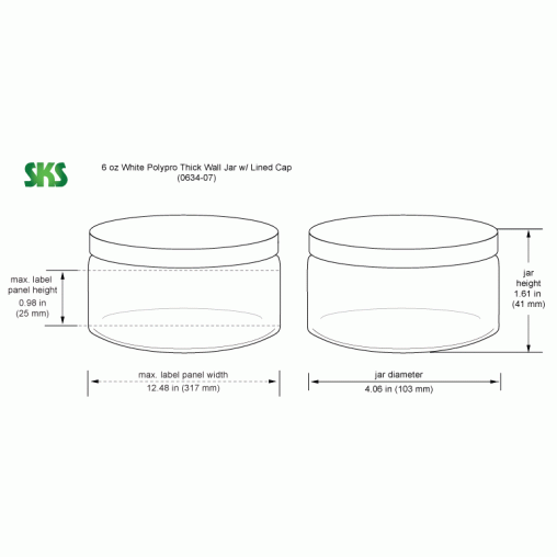 16oz White Polypropylene Thick Wall Jar w/ Lined Caps