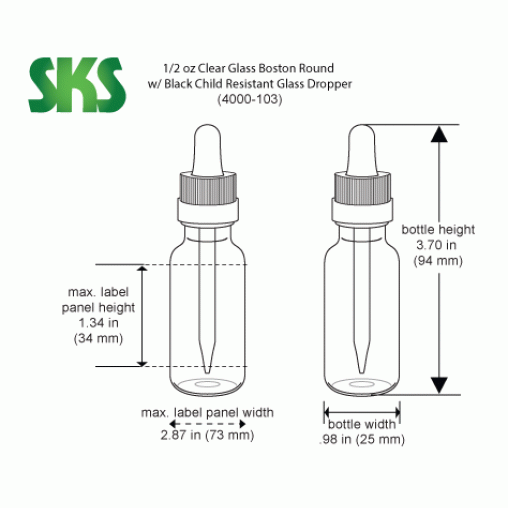 1/2 oz Glass Bottles w/ Black Child Resistant Glass Droppers 1/2 oz Glass Bottles w/ Black Child Resistant Glass Droppers