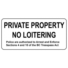 No Loitering Sign 12"W x 6"H No Loitering Sign 12"W x 6"H